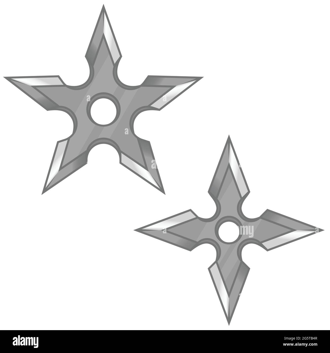 Disegno vettoriale di due shuriken, armi ninja, elementi della cultura giapponese e folklore Illustrazione Vettoriale