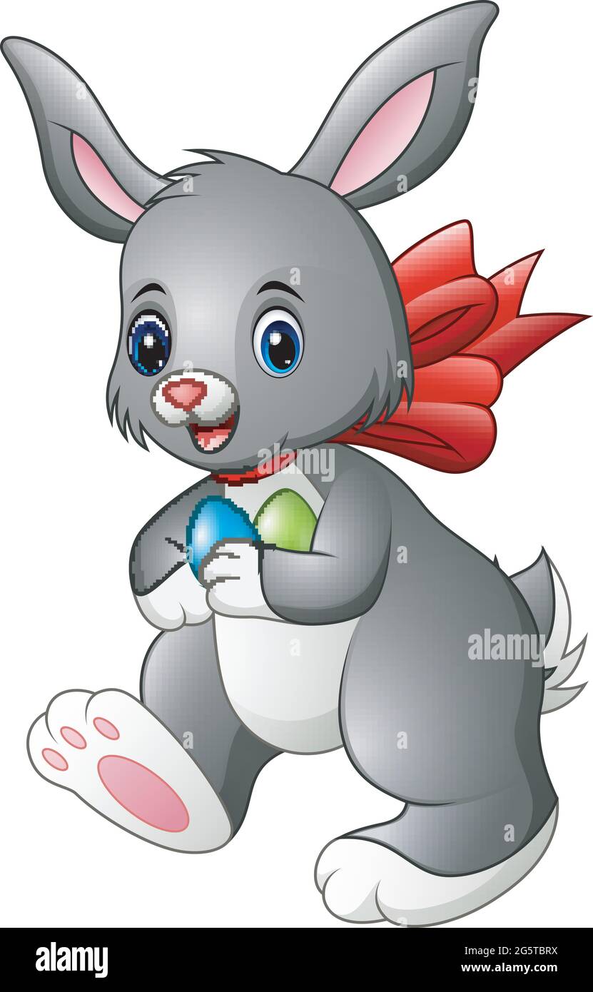 Carino coniglio cartone animato con due uova di pasqua Illustrazione Vettoriale