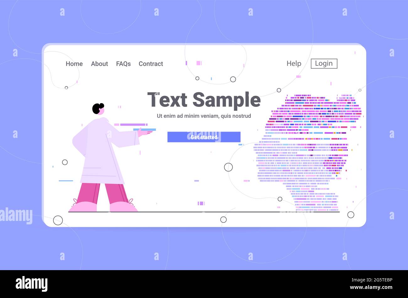 il test del dna infografica i grandi dati genomici con la mappa orizzontale della sequenza del genoma della faccia della donna Illustrazione Vettoriale