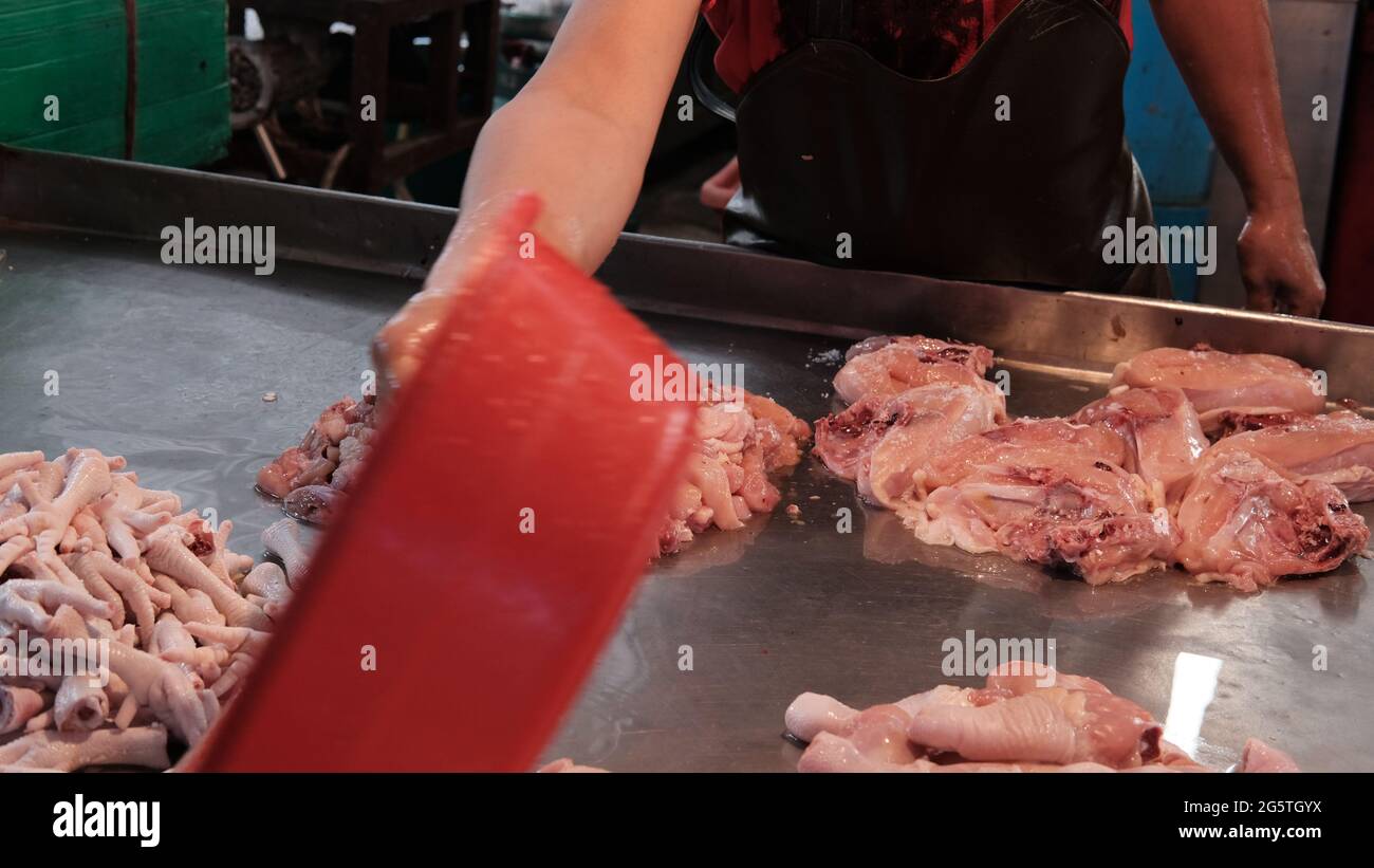 Klong Toey Market Wholesale Wet Market Bangkok Thailandia il più grande centro di distribuzione alimentare nel sud-est asiatico Foto Stock