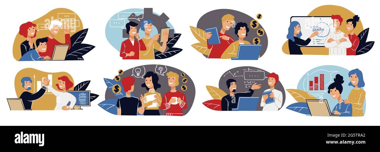 Lavoro di squadra e collaborazione di persone, attività aziendali Illustrazione Vettoriale