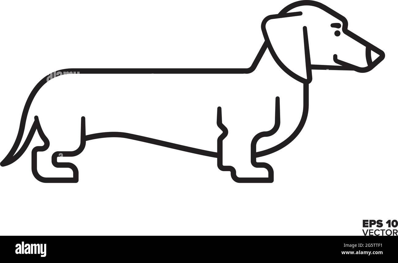 Icona della linea vettoriale Dachshund. Simbolo del profilo del cane in rosso. Illustrazione Vettoriale