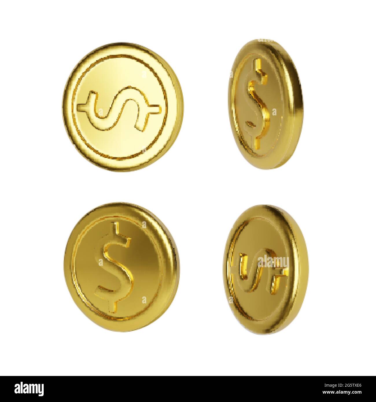 Rotazione della moneta d'oro. Rendete realistico il denaro d'oro. Moneta metallica lucida. Finanza e denaro. Illustrazione vettoriale Illustrazione Vettoriale