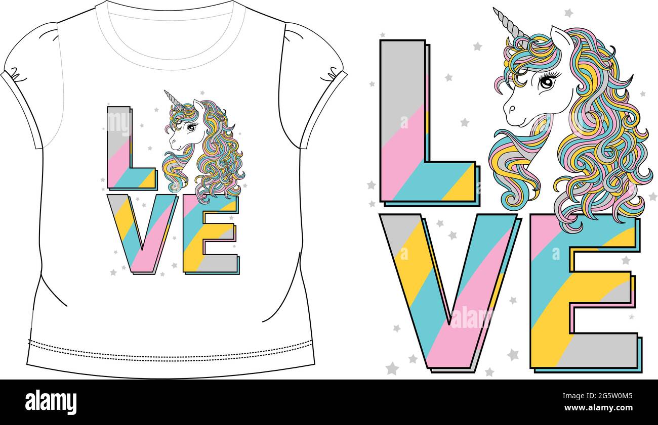 illustrazione vettoriale del disegno grafico unicorno dell'amore colorato Illustrazione Vettoriale