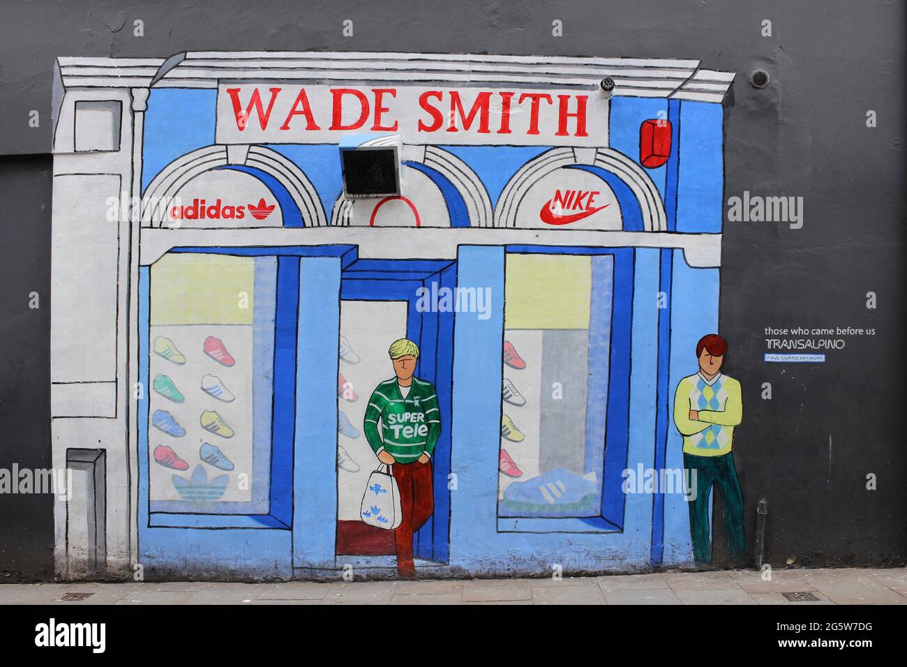 Wade Smith murale di Paul Curtis, artista di strada di Liverpool Foto Stock