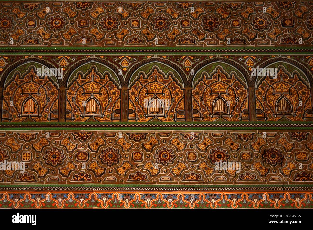 Marquetry Marocchino all'interno della Grande Moschea di Hassan II, Casablanca, Marocco Foto Stock