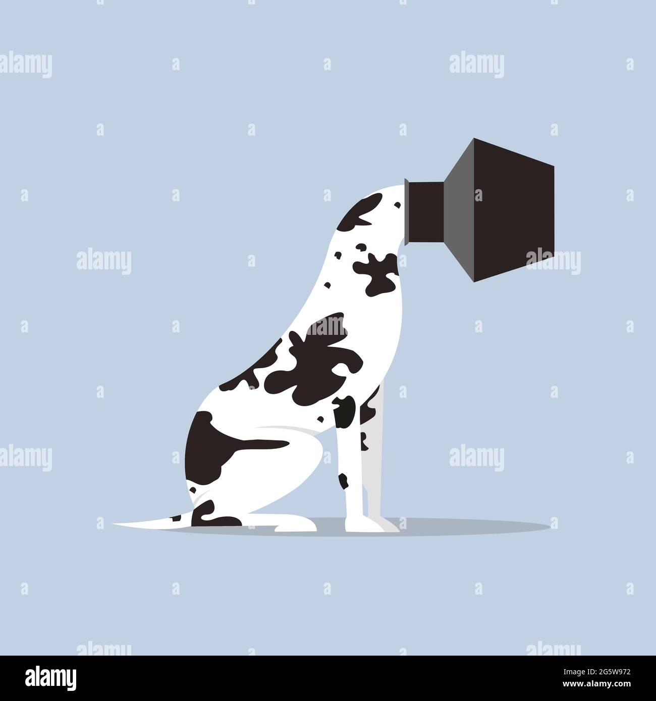 Illustrazione concettuale di un cane con la sua testa intrappolata all'interno di una pentola Illustrazione Vettoriale