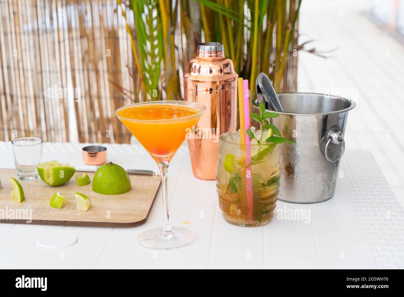 preparazione di cocktail estivi Foto Stock