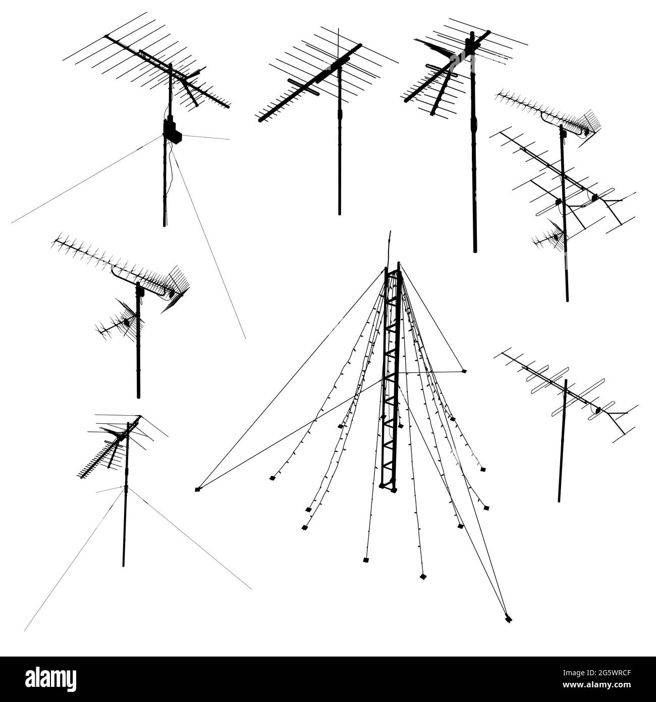 Set con sagome di antenne isolate su sfondo bianco. Illustrazione vettoriale. Illustrazione Vettoriale