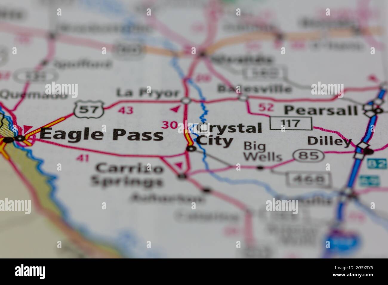 Crystal City Texas USA viene visualizzata su una mappa geografica o su una mappa stradale Foto Stock