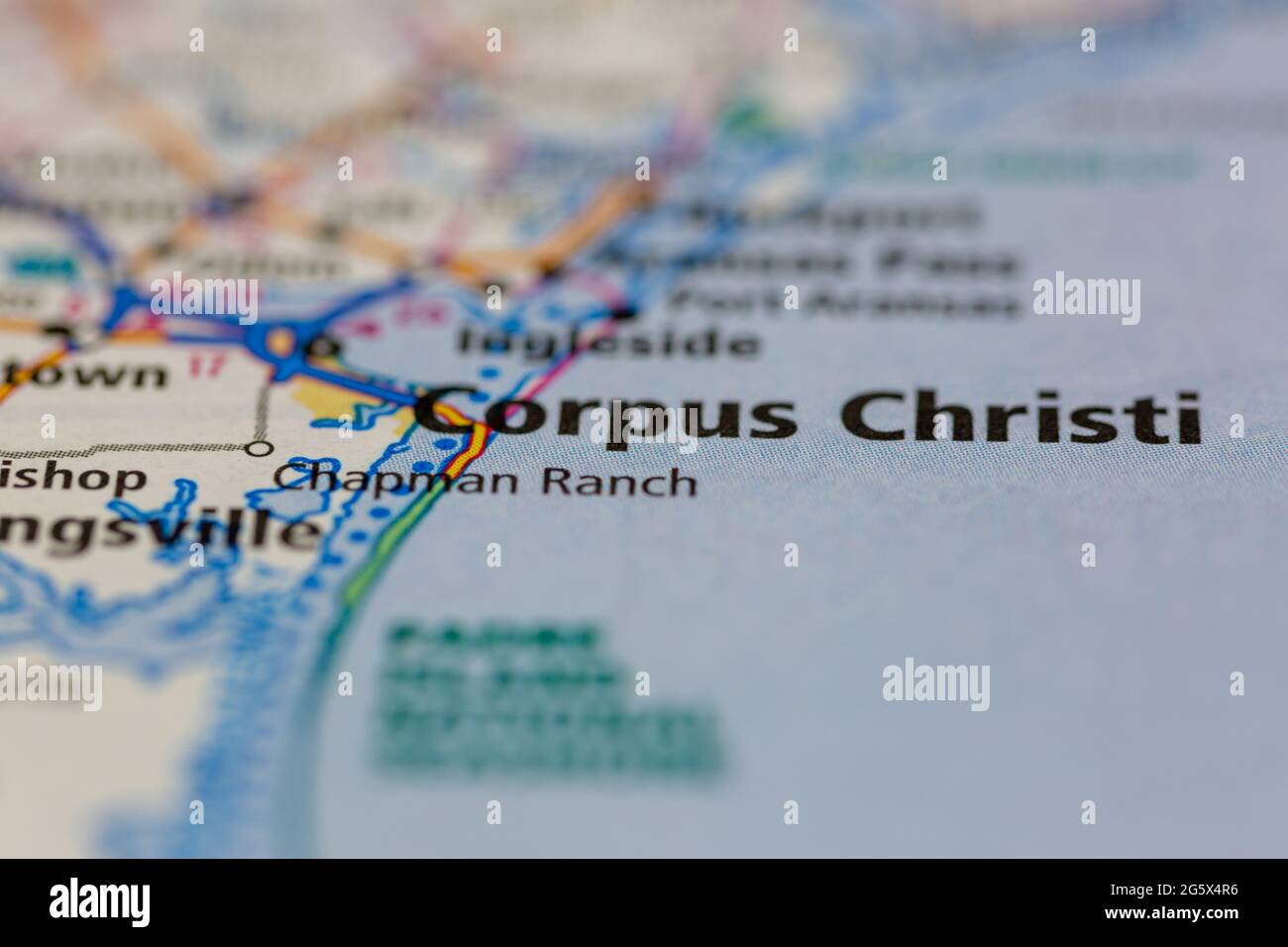 Corpus Christi Texas USA mostrato su una mappa geografica o su una mappa stradale Foto Stock