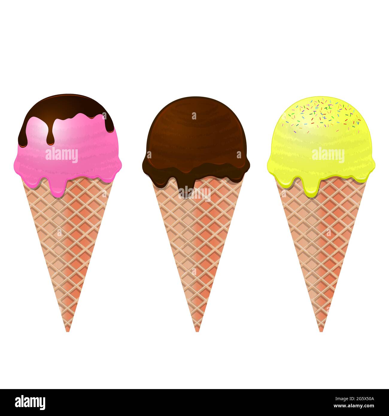 Un set di coni gelato. Illustrazione vettoriale. Illustrazione Vettoriale