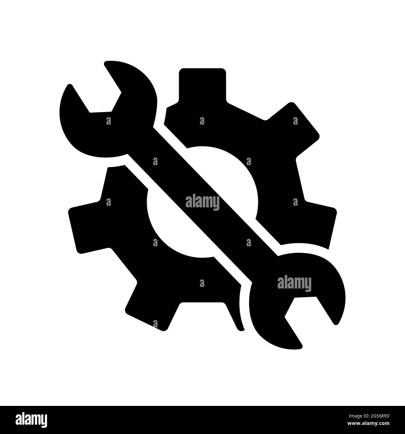 Simbolo dell'ingranaggio e della chiave per l'illustrazione del vettore di manutenzione e manutenzione Illustrazione Vettoriale