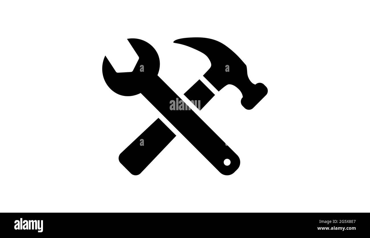 Simbolo chiave e martello per manutenzione e costruzione icona vettoriale Illustrazione Vettoriale