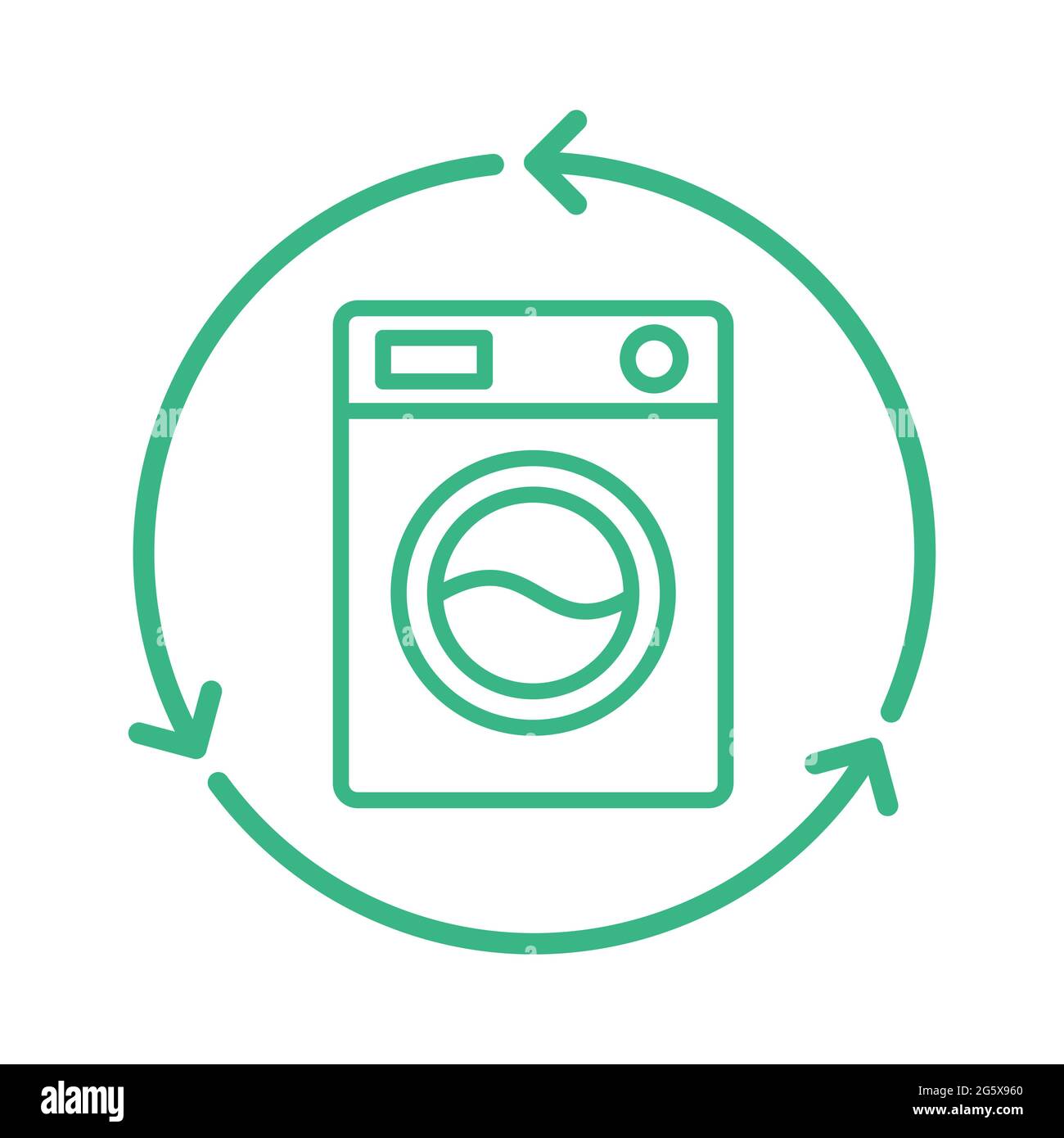 Riciclare la lavatrice. Elettrodomestici riciclati. Lavatrice all'interno delle frecce circolari verdi. Zero sprechi. Stile di vita sostenibile. Rifiuti riutilizzabili Illustrazione Vettoriale