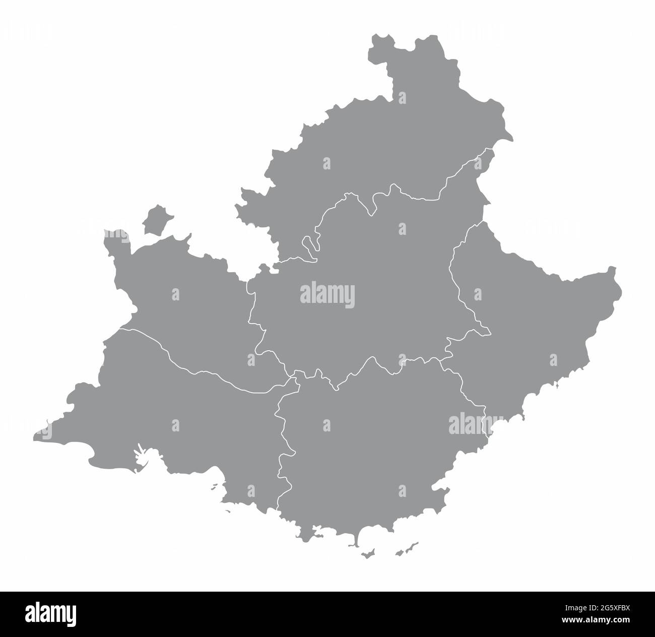 Mappa amministrativa Provenza-Alpi-Costa Azzurra isolata su sfondo bianco, Francia Illustrazione Vettoriale