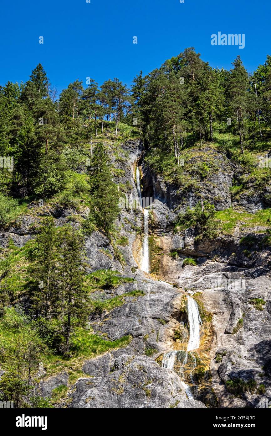 Il romantico e selvaggio Almbachklamm nella Terra di Berchtesgaden è una meta turistica molto apprezzata da molti turisti in Baviera, Germania Foto Stock