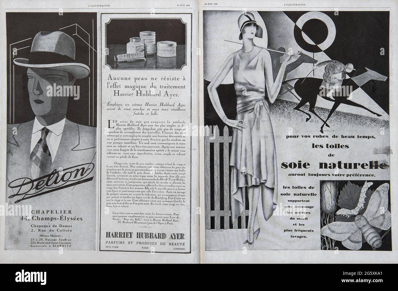 Pagine di rivista vintage con retro 20 's stile pubblicità. Moda art deco Foto Stock