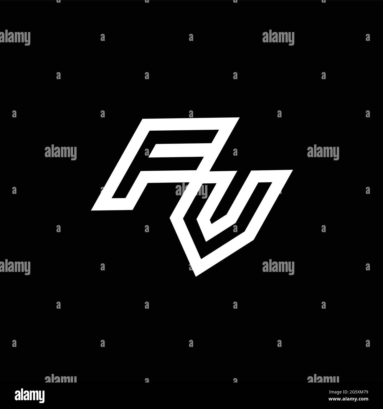 Monogramma con logo FV con modello di design spaziale negativo fino al basso isolato su sfondo nero Illustrazione Vettoriale