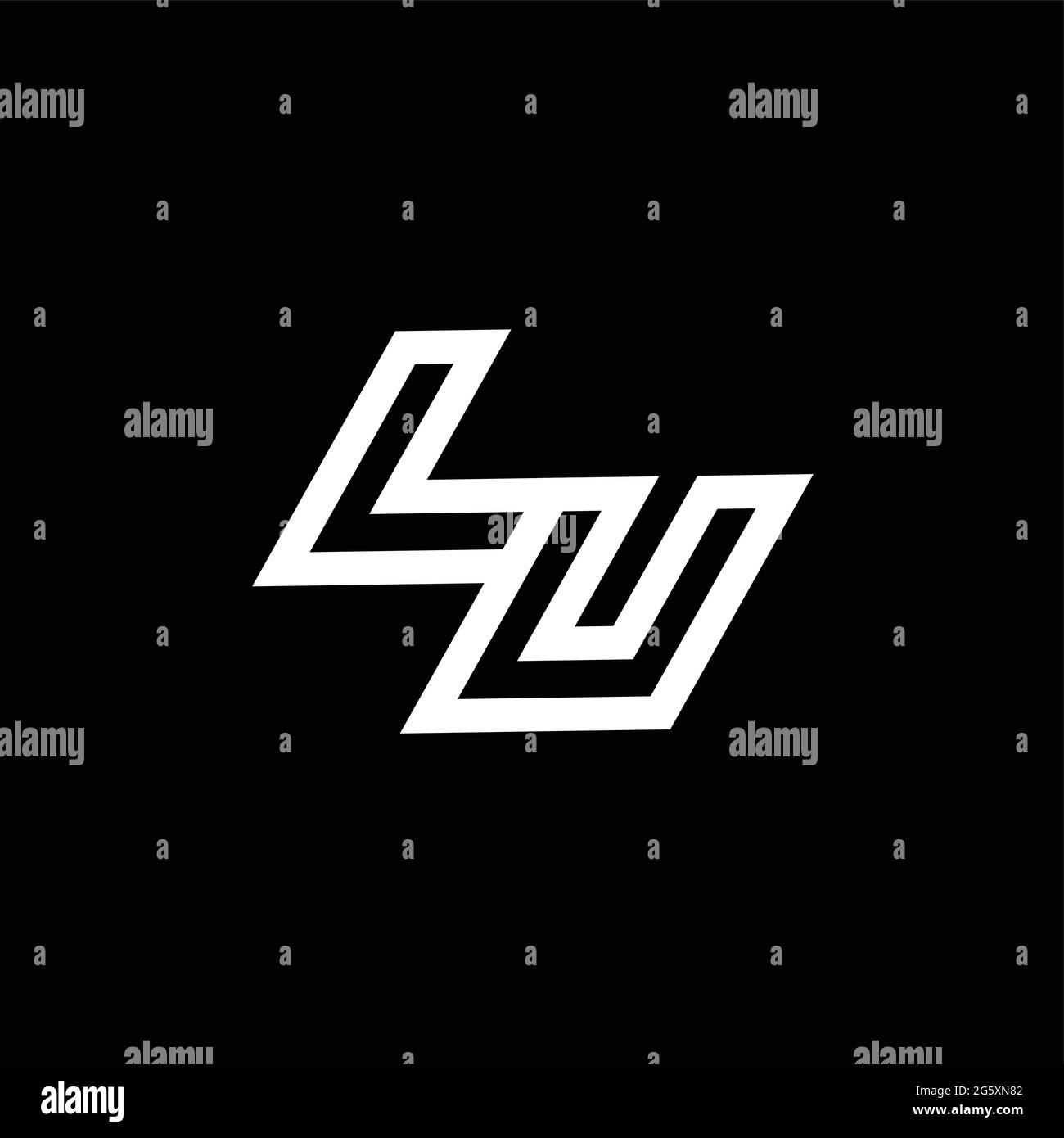 Monogramma con logo LU con modello di design spaziale negativo fino al basso isolato su sfondo nero Illustrazione Vettoriale