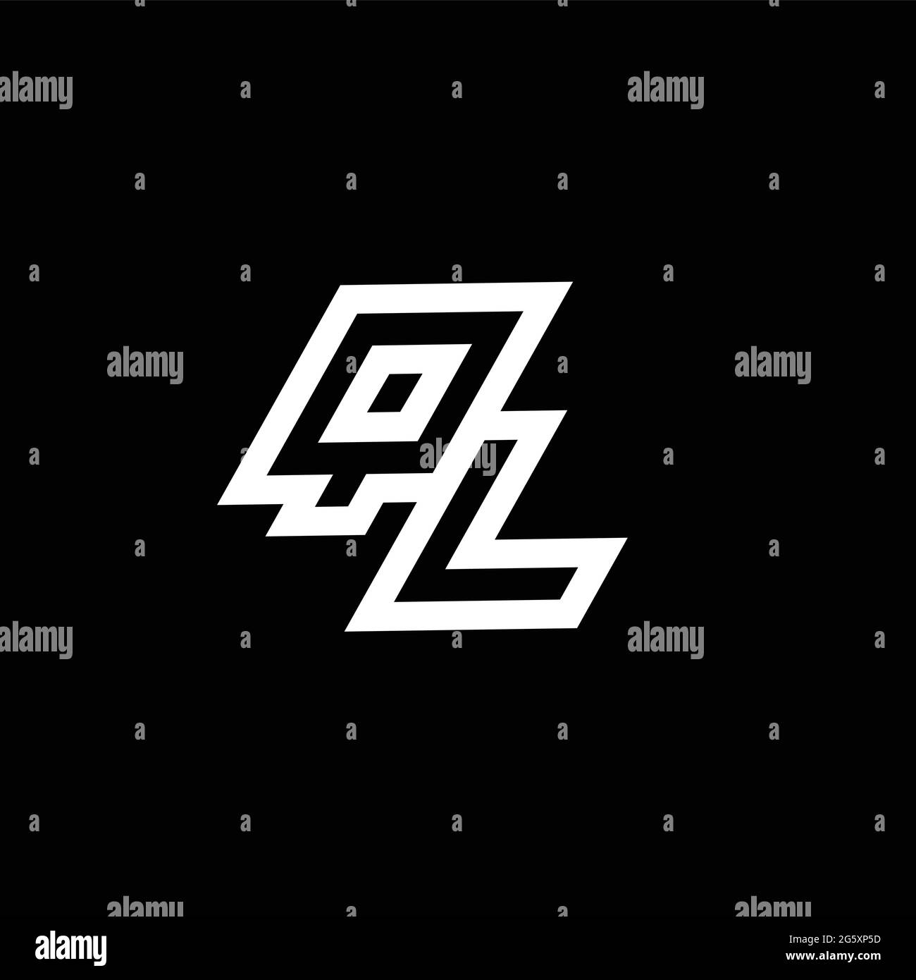 Monogramma CON logo QL con modello di design spaziale negativo fino al basso isolato su sfondo nero Illustrazione Vettoriale