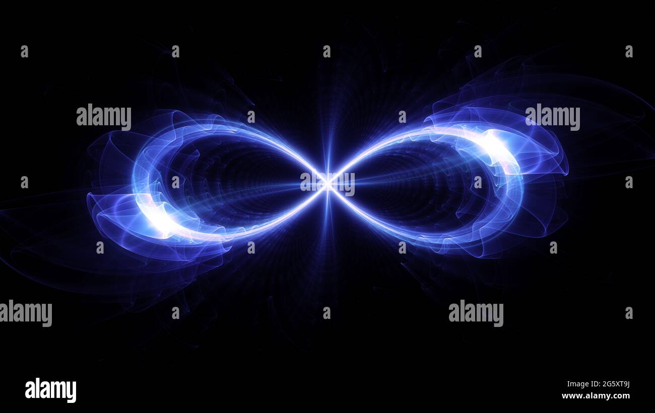 Blu incandescente segno infinito bruciante, sfondo astratto generato dal computer, rendering 3D Foto Stock