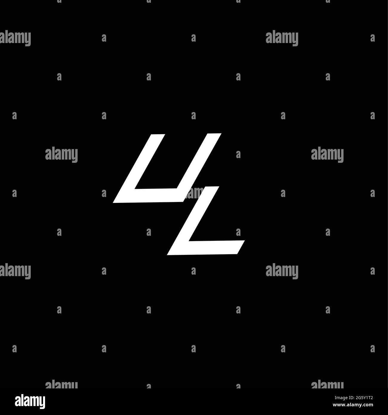 Monogramma con logo UL con modello dal design moderno fino al basso isolato su sfondo nero Illustrazione Vettoriale