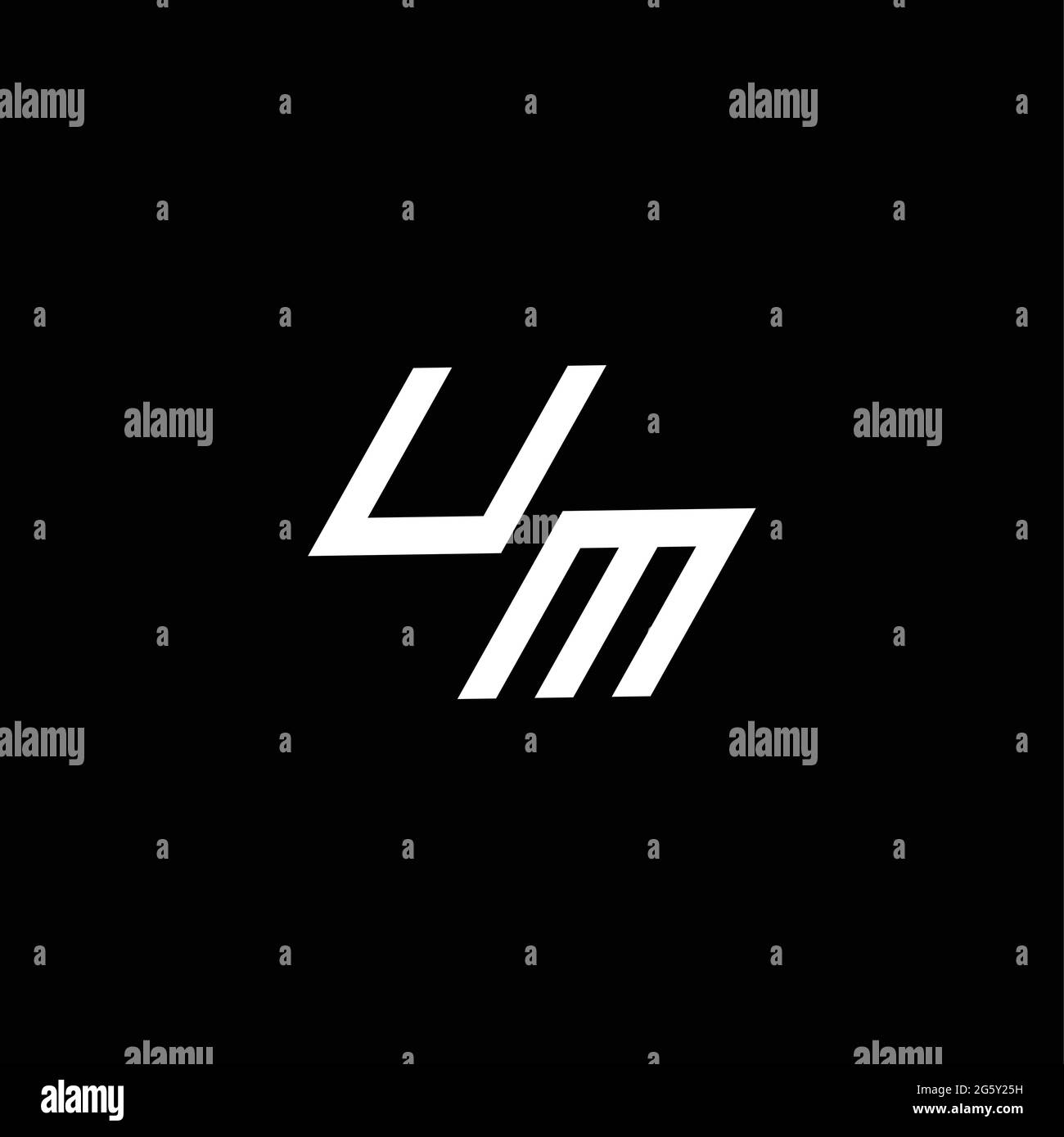 MONOGRAMMA CON logo UM con stile fino a giù modello di design moderno isolato su sfondo nero Illustrazione Vettoriale