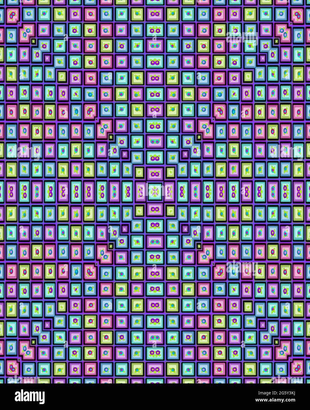 Tiny floral tiles form rows and lines across background image. Foto Stock