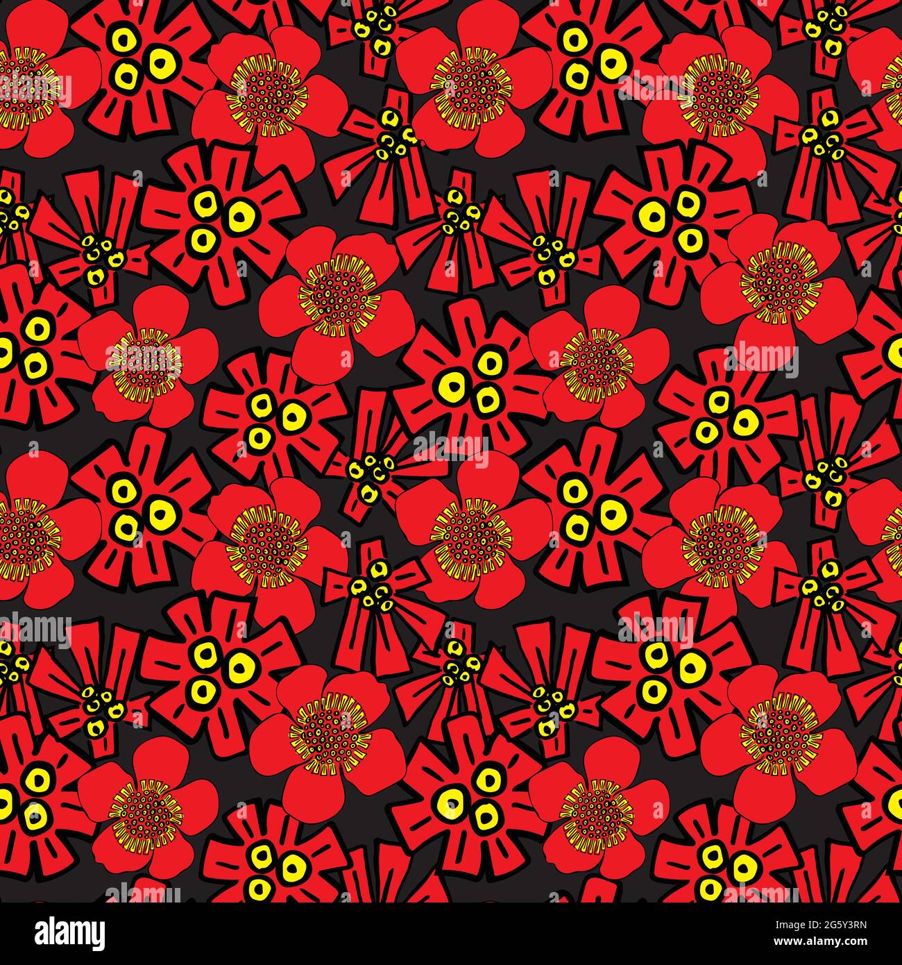 rosso fiori selvatici folk stile modello vettoriale senza giunture Illustrazione Vettoriale