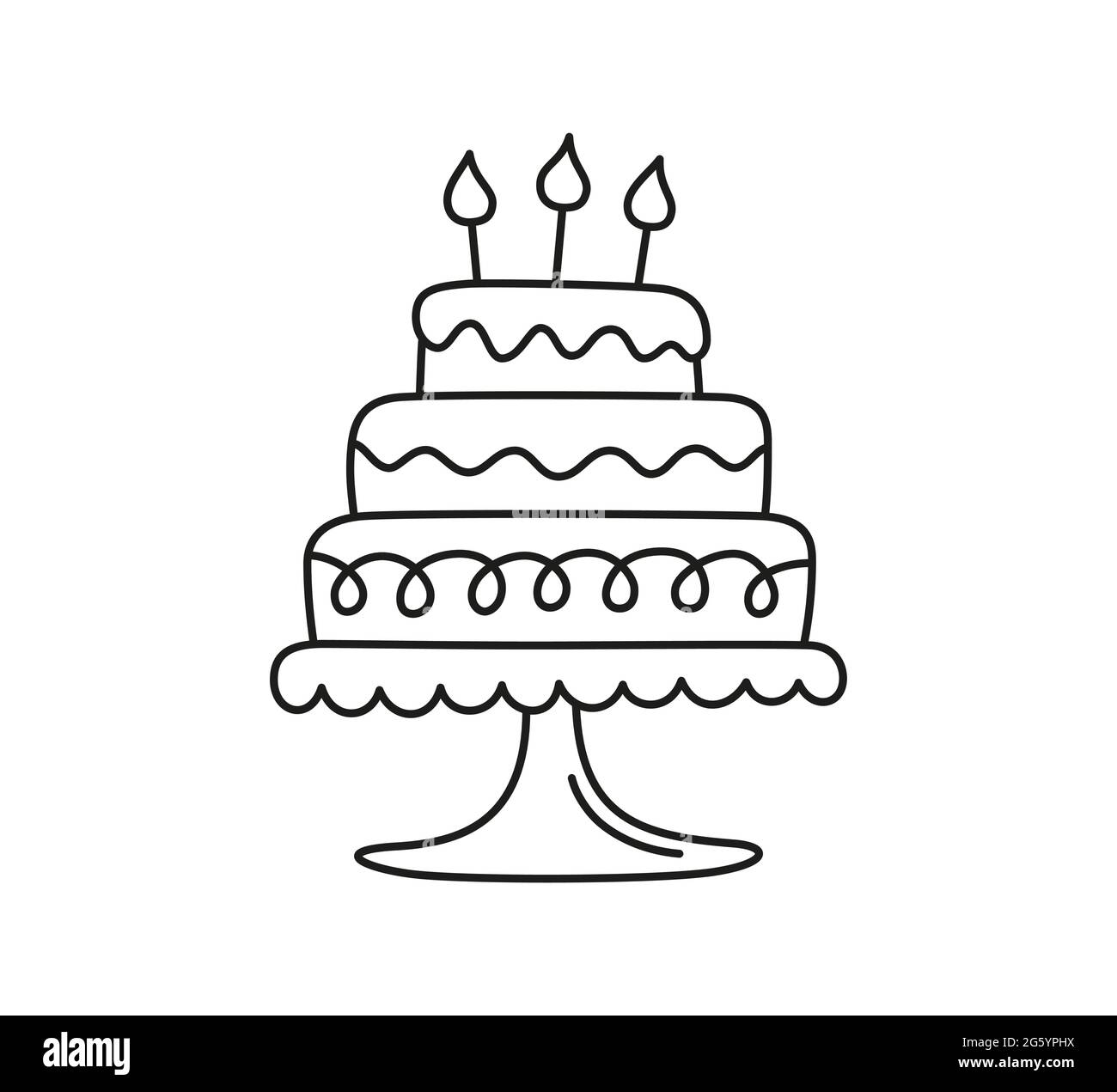 Torta di compleanno disegnata a mano con candele. I bambini hanno un disegno  noodle. Illustrazione vettoriale isolata su sfondo bianco Immagine e  Vettoriale - Alamy