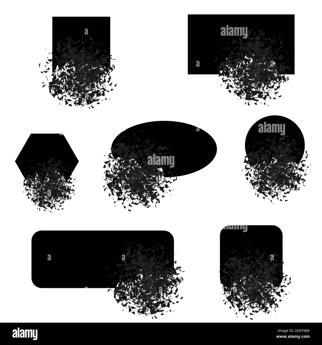 Forme di distruzione quadrate e a cerchio isolate su sfondo bianco Illustrazione Vettoriale