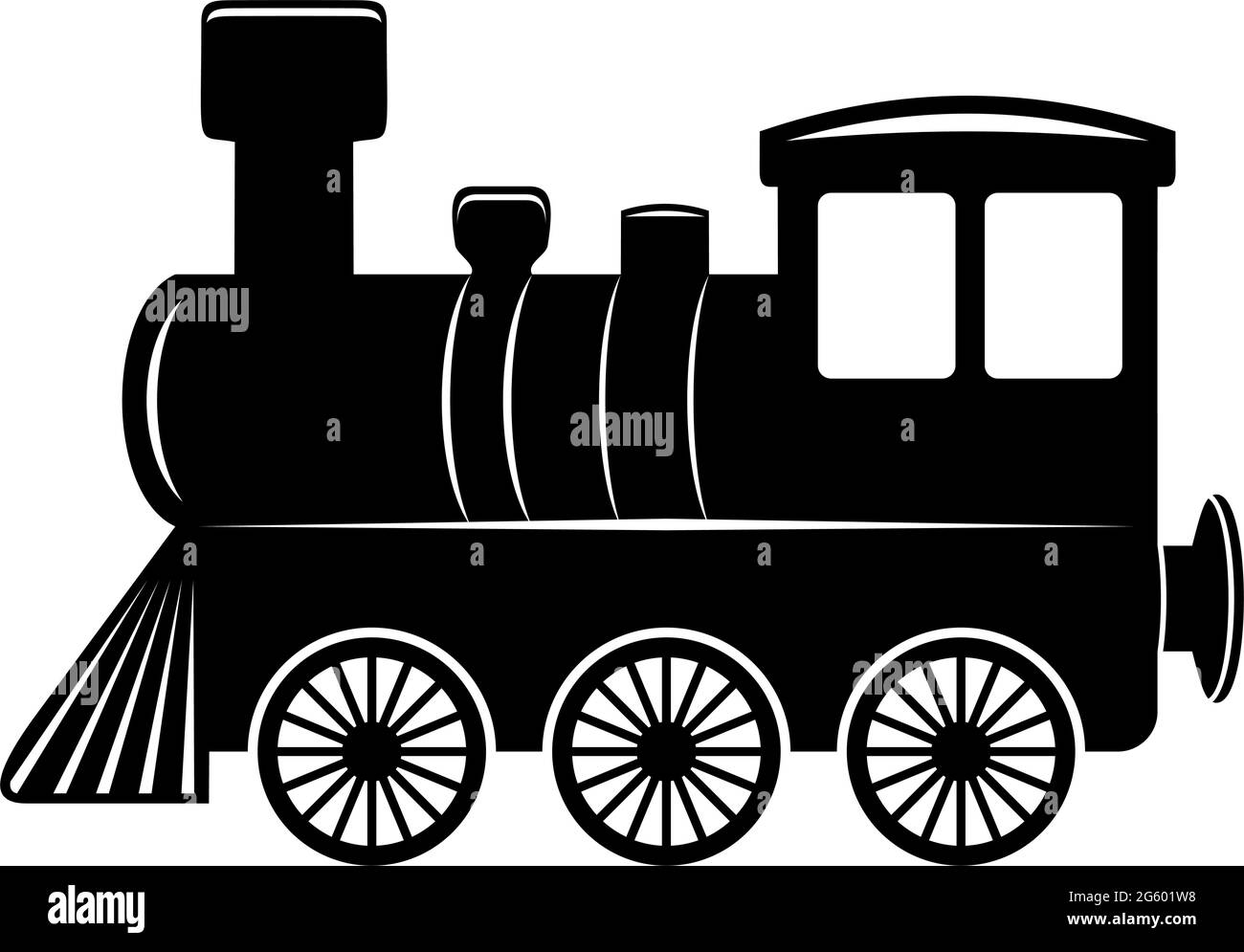 Locomotiva. Antico treno vettoriale nero. Sfondo bianco isolato. Illustrazione Vettoriale