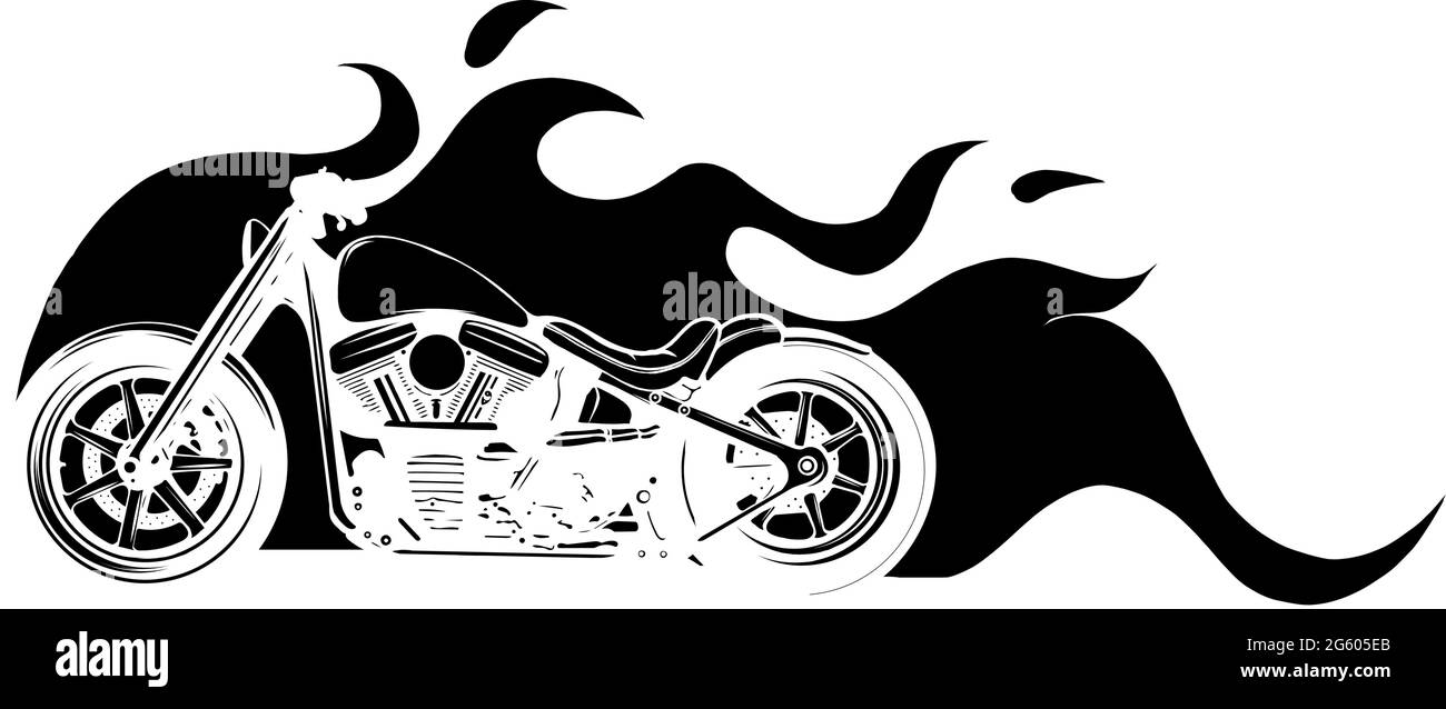 silhouette di moto personalizzato con grafica vettoriale a fiamma Illustrazione Vettoriale