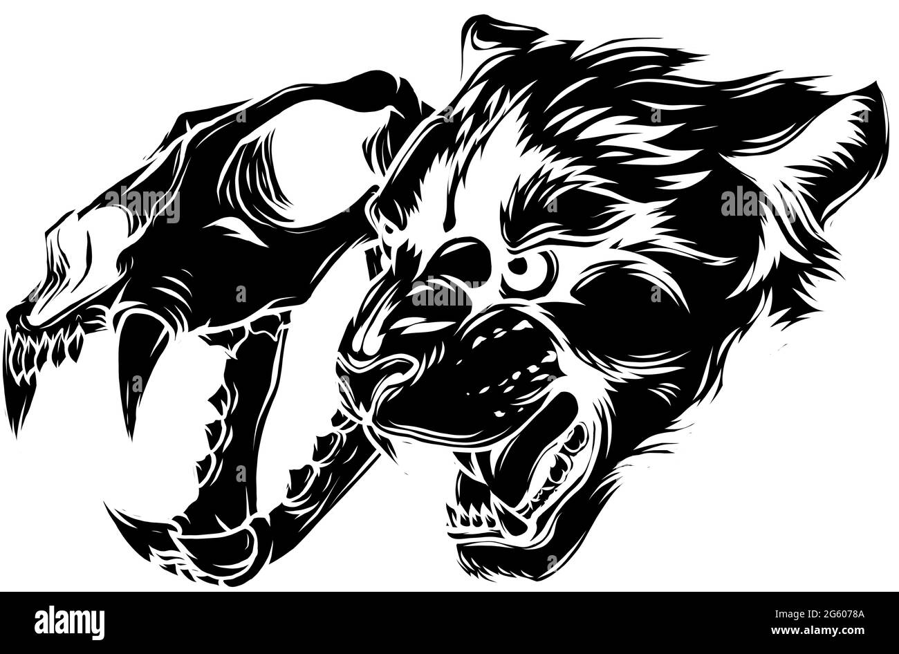 Cougar Panther Head con disegno vettoriale del cranio Illustrazione Vettoriale