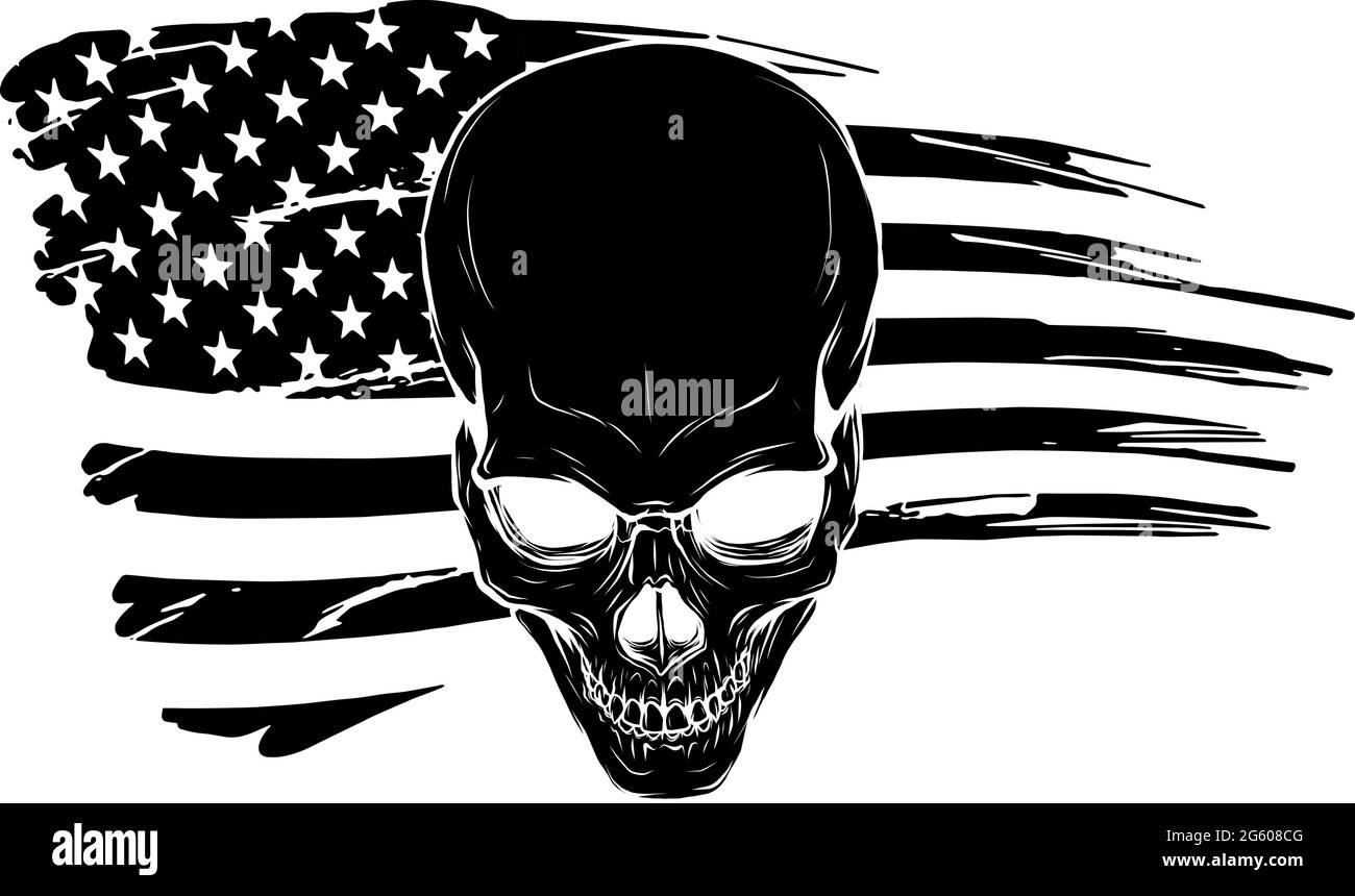 illusione vettoriale del cranio con bandiera americana Illustrazione Vettoriale