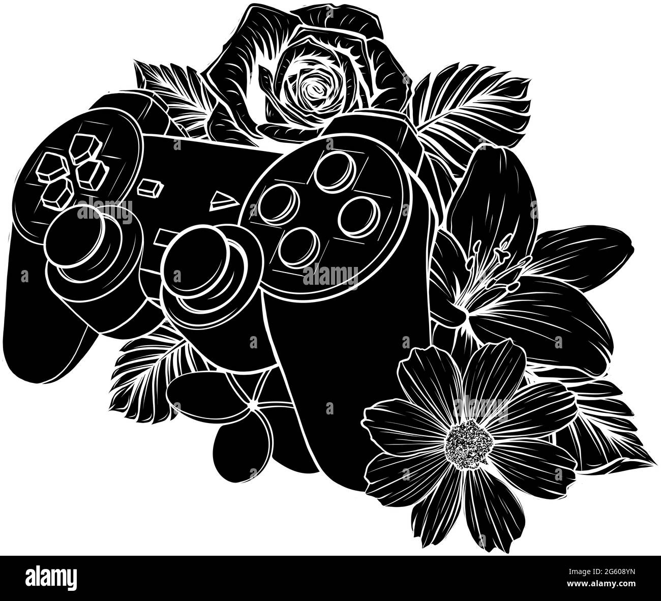 game pad con un fiore per il vettore di gioco Illustrazione Vettoriale