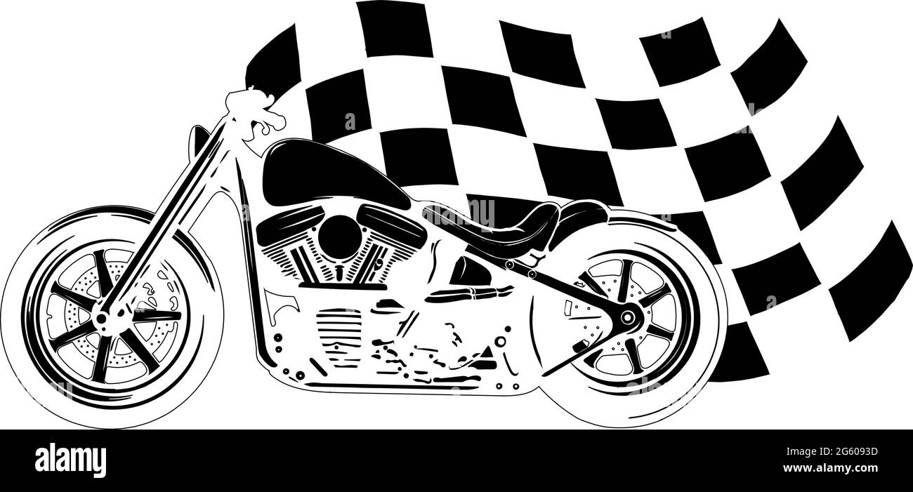 Vecchia bici da bob nera d'epoca con bandiera da corsa Illustrazione Vettoriale