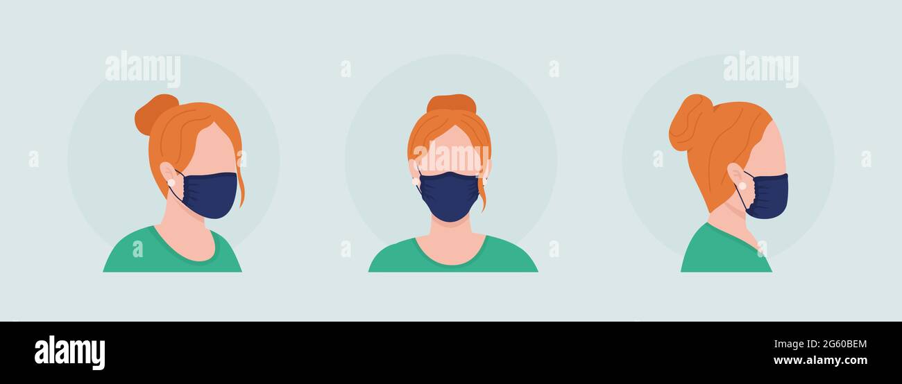 Maschera di usura con i lati raccolti semi piatto colore vettore carattere avatar set Illustrazione Vettoriale