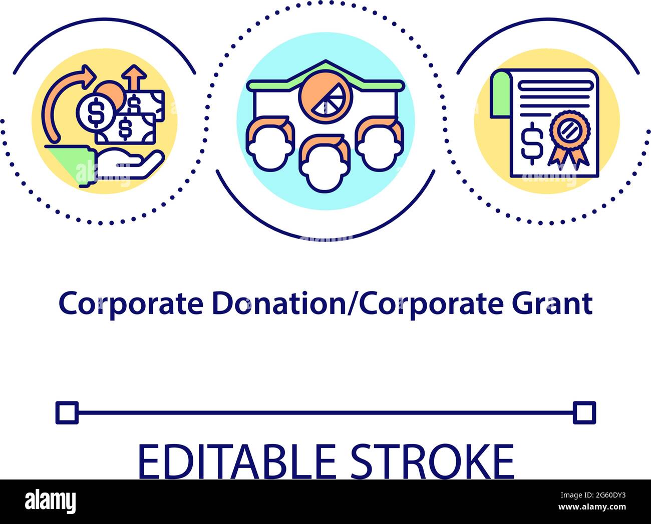 Icona del concetto di donazione aziendale e sovvenzione aziendale Illustrazione Vettoriale