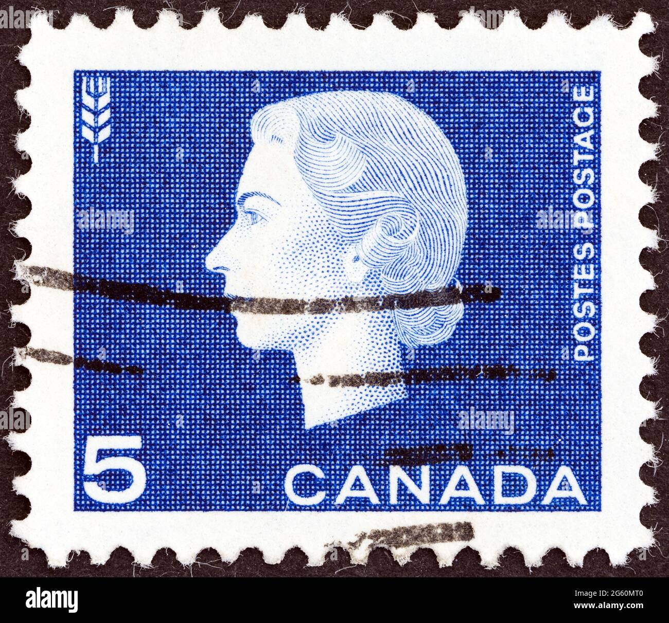 CANADA - CIRCA 1962: Un francobollo stampato in Canada mostra la regina Elisabetta II e l'agricoltura simbolo, circa 1962. Foto Stock