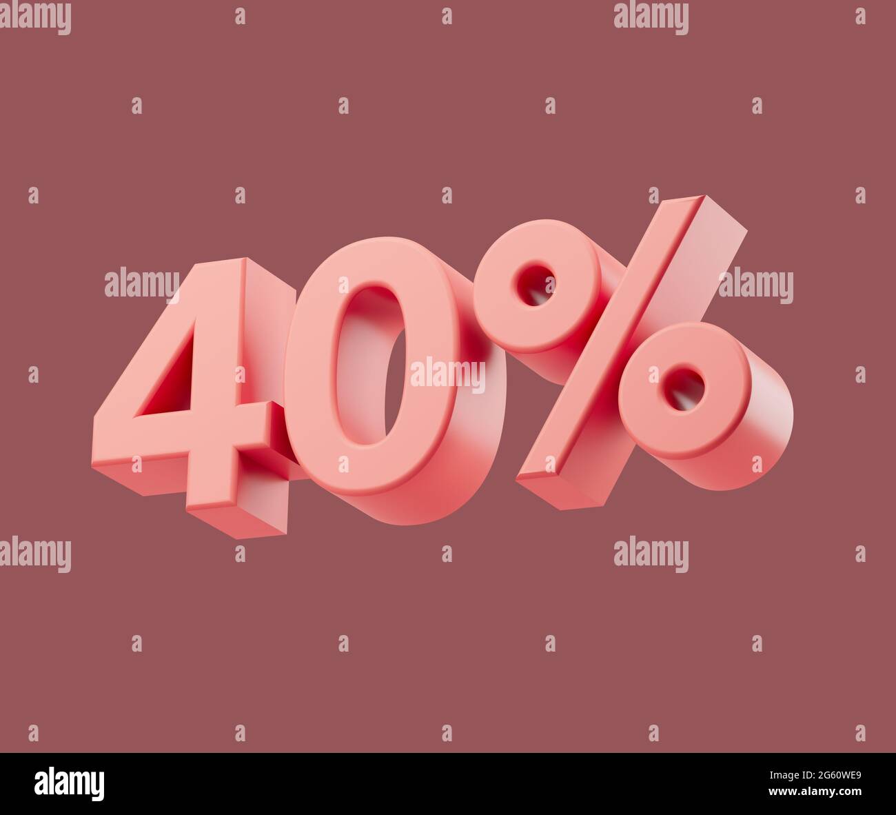 Vendita 40 o quaranta per cento su sfondo pastello. illustrazione del rendering 3d. Oggetto isolato con ombre morbide Foto Stock