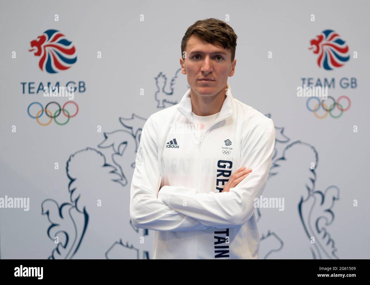 Jake Wightman durante la sessione di kitting out per le Olimpiadi di Tokyo 2020 al Birmingham NEC, Regno Unito. Data immagine: Lunedì 28 giugno 2021. Foto Stock