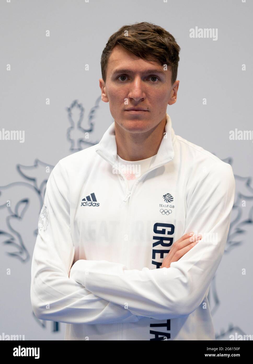 Jake Wightman durante la sessione di kitting out per le Olimpiadi di Tokyo 2020 al Birmingham NEC, Regno Unito. Data immagine: Lunedì 28 giugno 2021. Foto Stock