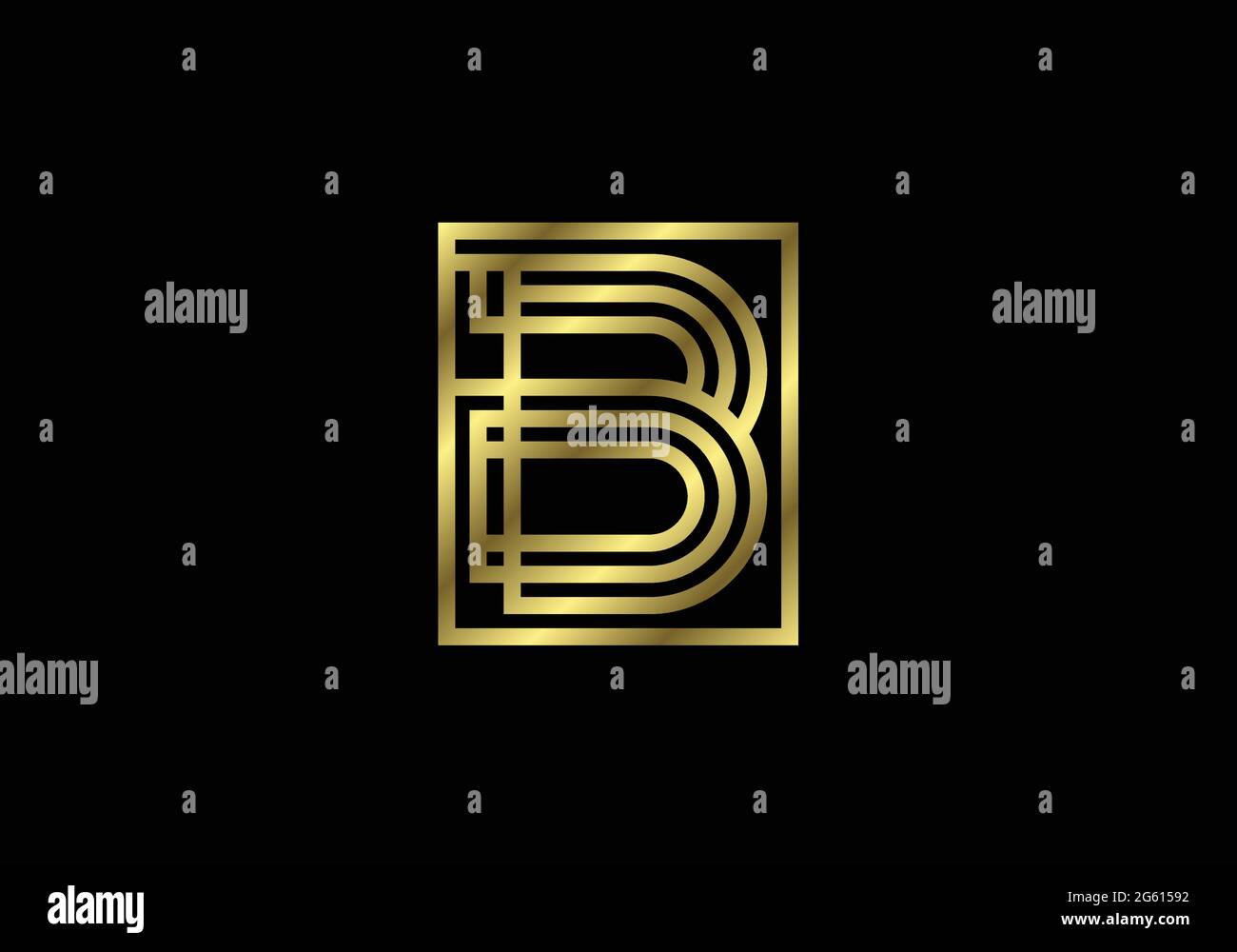 Golden Capital Lines Letter B. Creative Line Letters Design, Graphic Alphabet Symbol for Logo, Poster, Invitation. Vettore Illustrazione Vettoriale