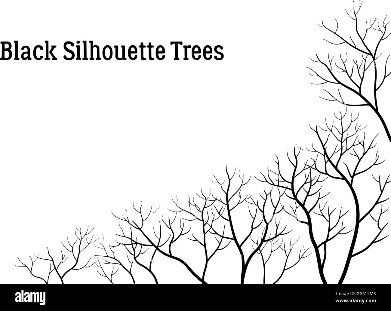 Paesaggio, alberi contorni neri isolati su sfondo bianco. Vettore Illustrazione Vettoriale