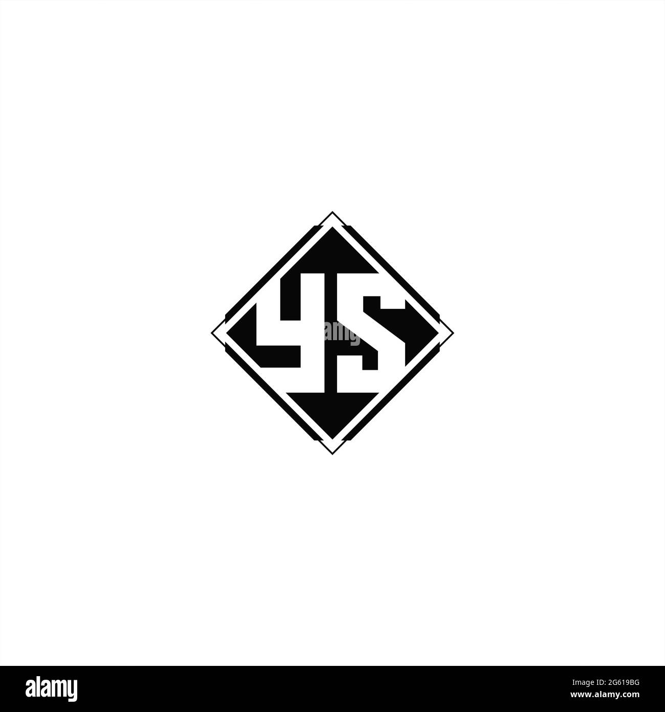 Logo monogramma con forma quadrata a diamante isolato su colori neri e sfondo bianco Illustrazione Vettoriale