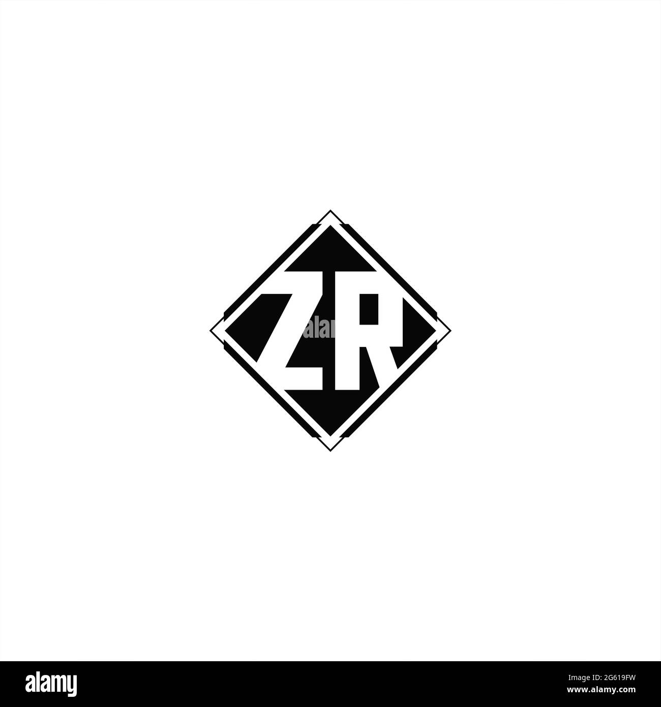 Logo monogramma con forma quadrata a diamante isolato su colori neri e sfondo bianco Illustrazione Vettoriale
