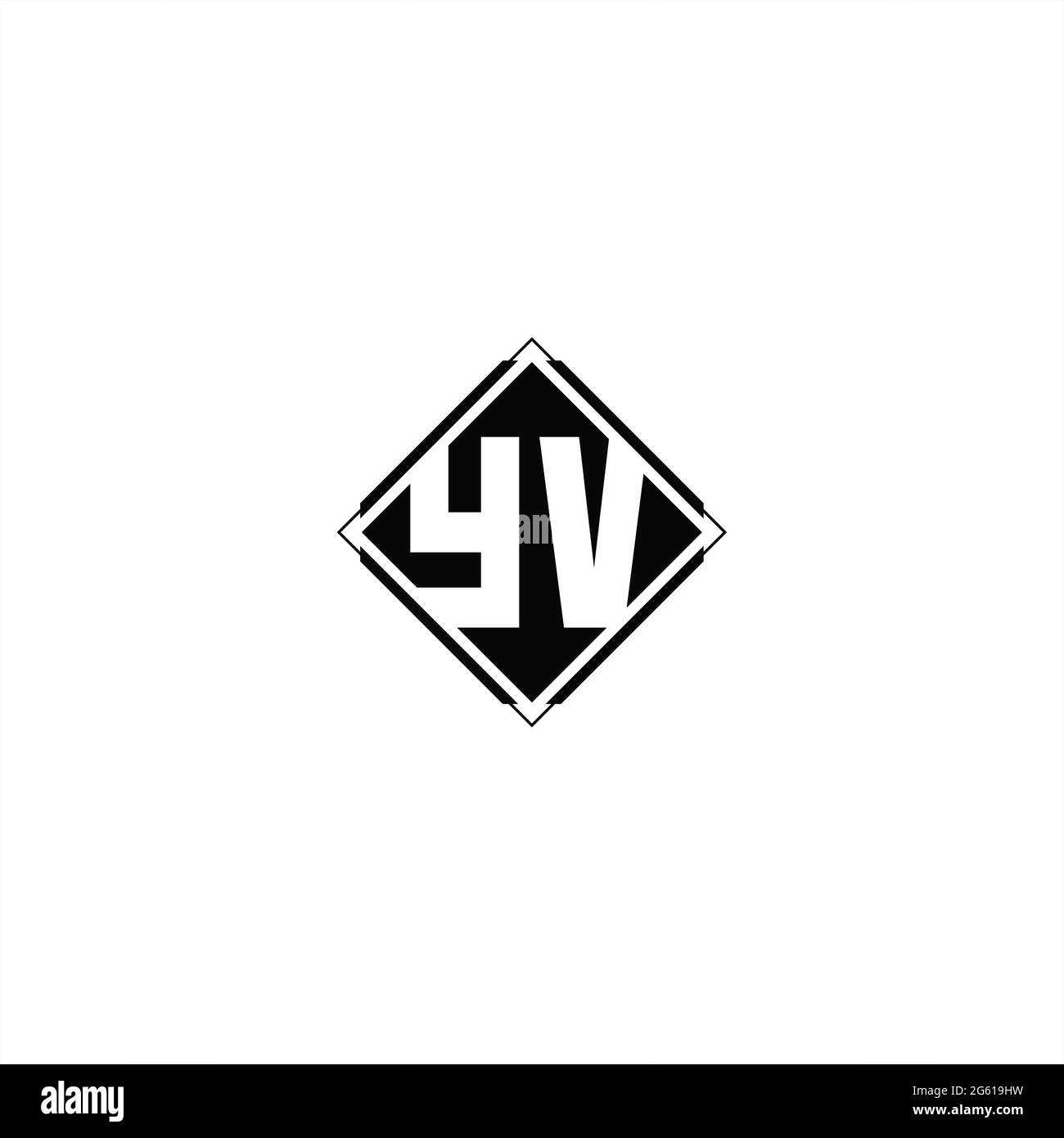Logo monogramma con forma quadrata a diamante isolato su colori neri e sfondo bianco Illustrazione Vettoriale