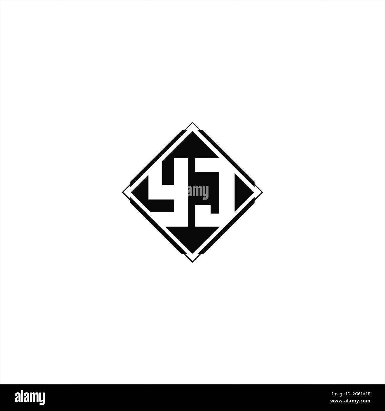 Logo monogramma con forma quadrata a diamante isolato su colori neri e sfondo bianco Illustrazione Vettoriale